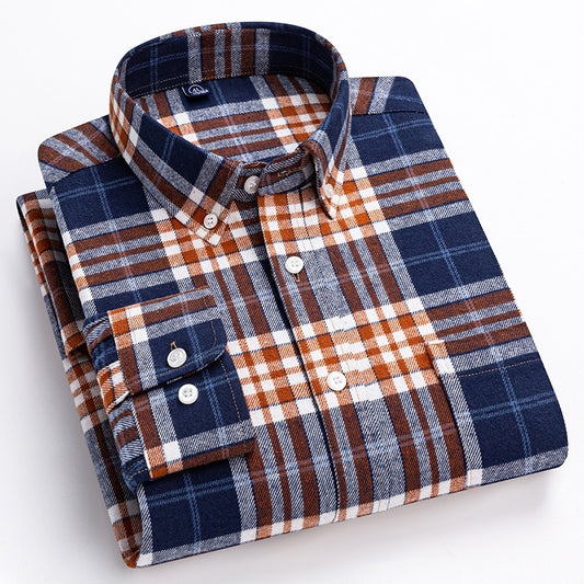 👕 Men’s Cotton Plaid Long Sleeve Shirt