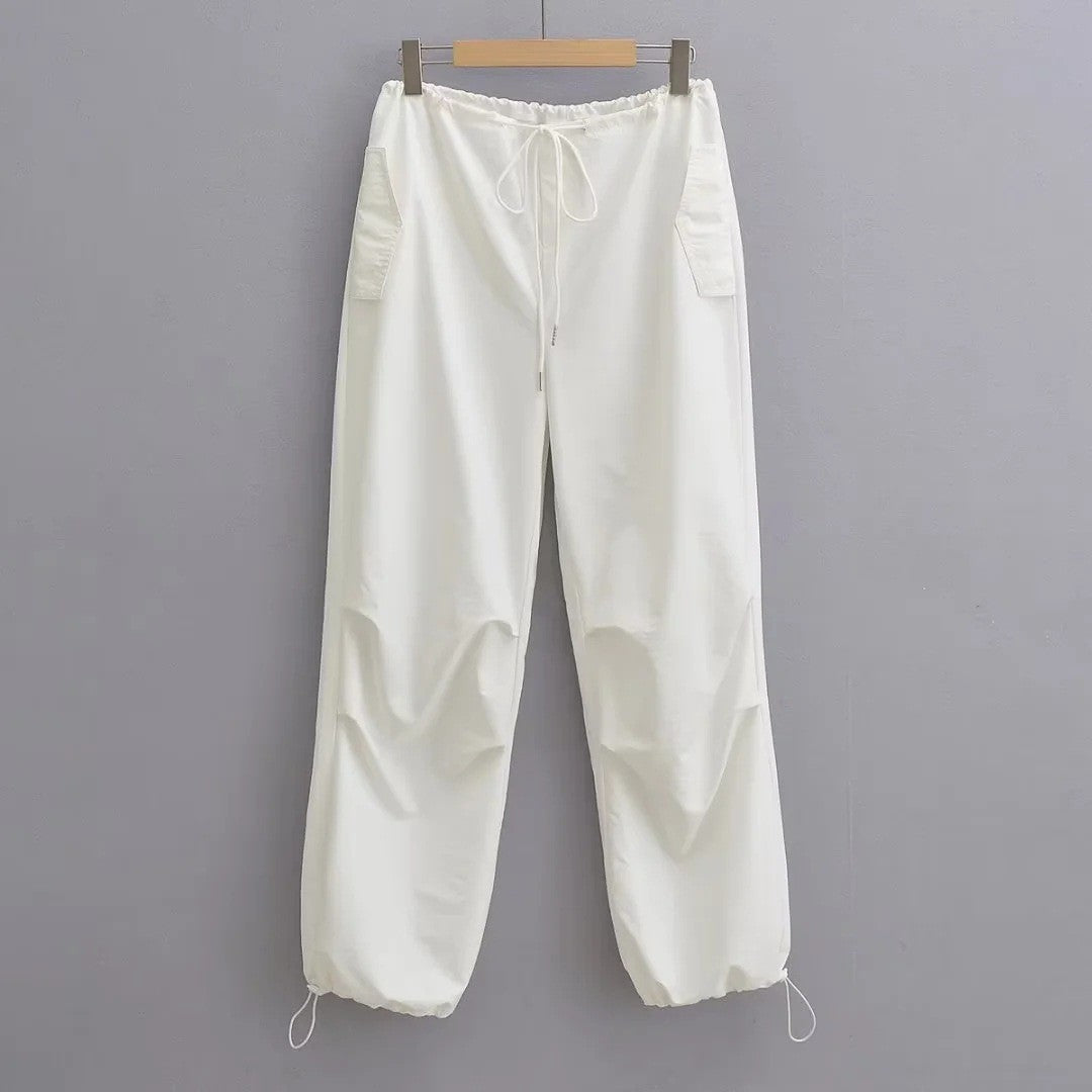 Summer New Thin Baggy Straight Trousers Waist Belt Paper Bag Pants High-waisted Trousers Drawstring Casual Pants