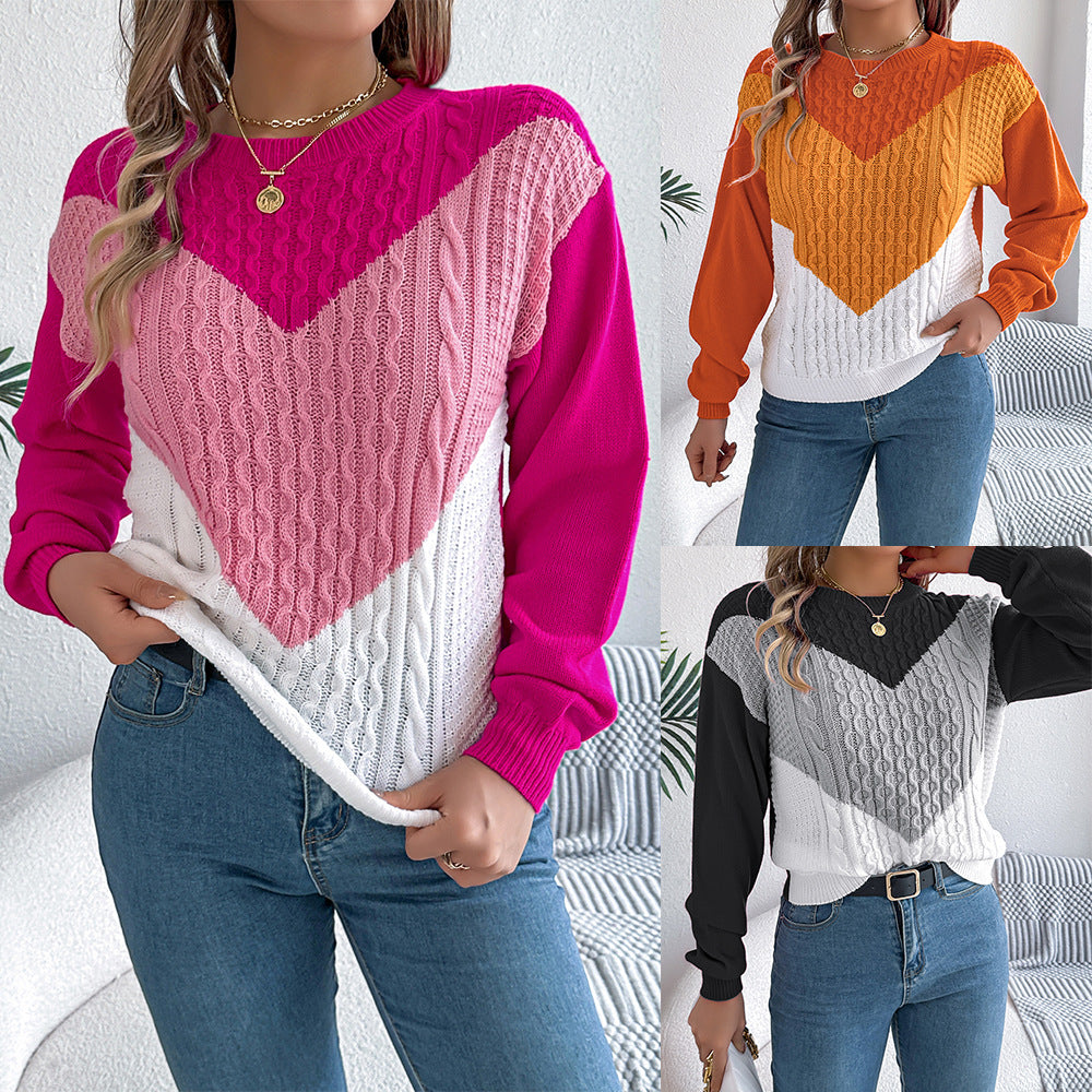 Color Matching Twist Lantern Sleeve Pullover Sweaters