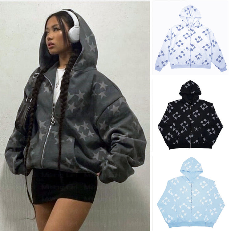 Star Print Zip Hoodie UK | Unisex Streetwear Jacket