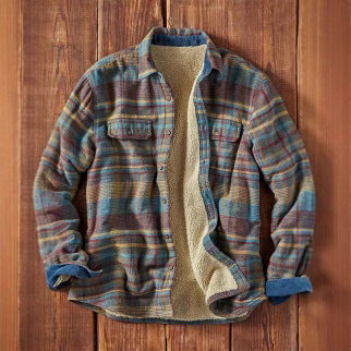 Men's Plaid Fuzzy Long-Sleeve Shirt Jacket