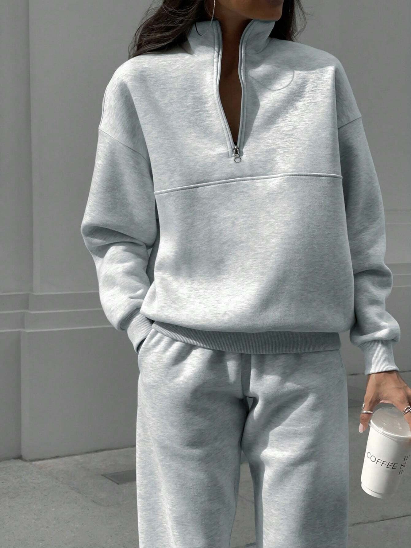 Long-sleeved Sports Sweatshirt And Elastic Band Trousers With Pocket