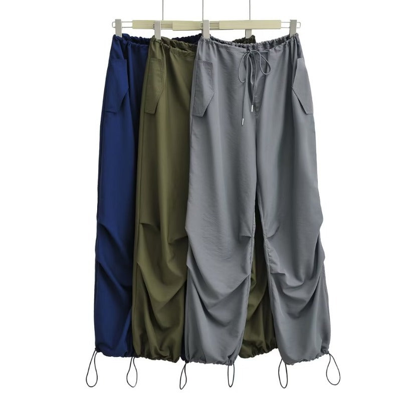 Summer New Thin Baggy Straight Trousers Waist Belt Paper Bag Pants High-waisted Trousers Drawstring Casual Pants