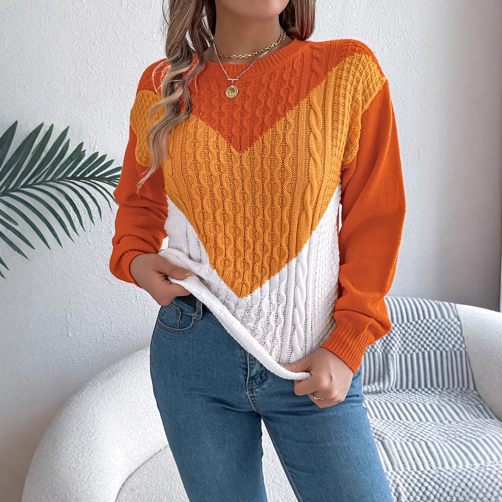 Color Matching Twist Lantern Sleeve Pullover Sweaters
