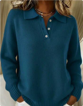 Printed Lapel Sweater Fashion Casual Long-sleeved Button Pullover