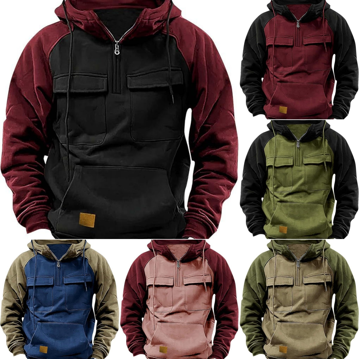 🔥 Fall Winter Retro Cargo Hoodie – Men’s Half Zip Fleece Jacket 🔥