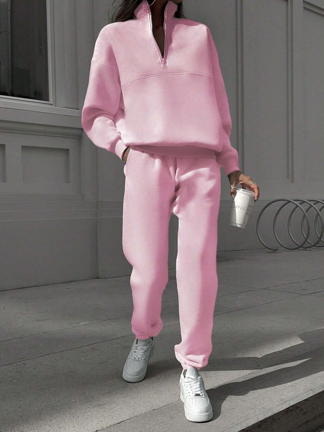 Long-sleeved Sports Sweatshirt And Elastic Band Trousers With Pocket