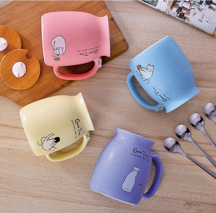 Cat Mug 450ml – Comes With Lid + Spoon