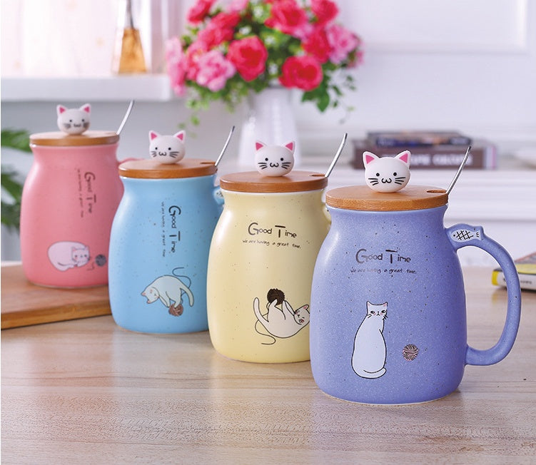 Cat Mug 450ml – Comes With Lid + Spoon