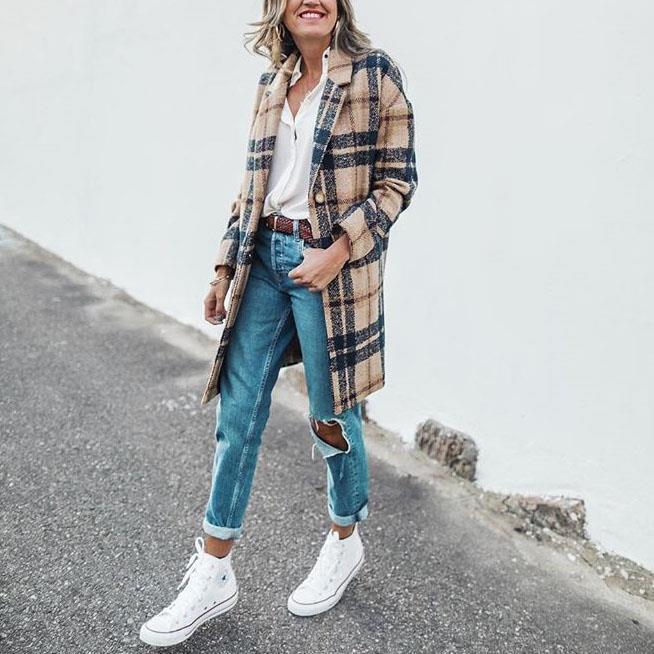 Women's plaid woolen coat