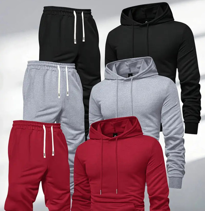 🔥 3 Sets Men’s Casual Sports Hoodies & Pants Tracksuit Bundle