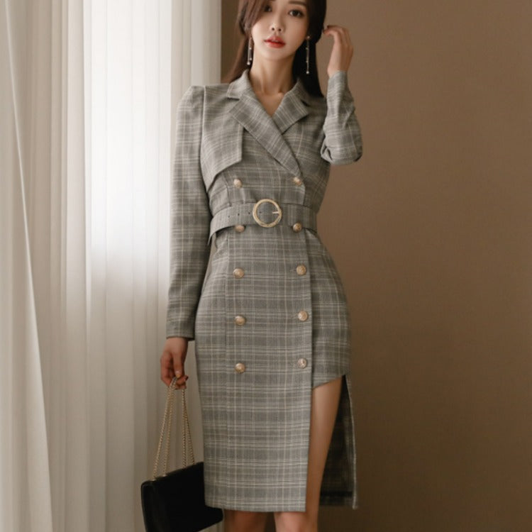 Women's Office Fashion Plaid Blazer Dress