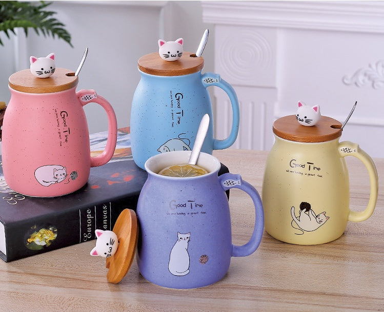 Cat Mug 450ml – Comes With Lid + Spoon