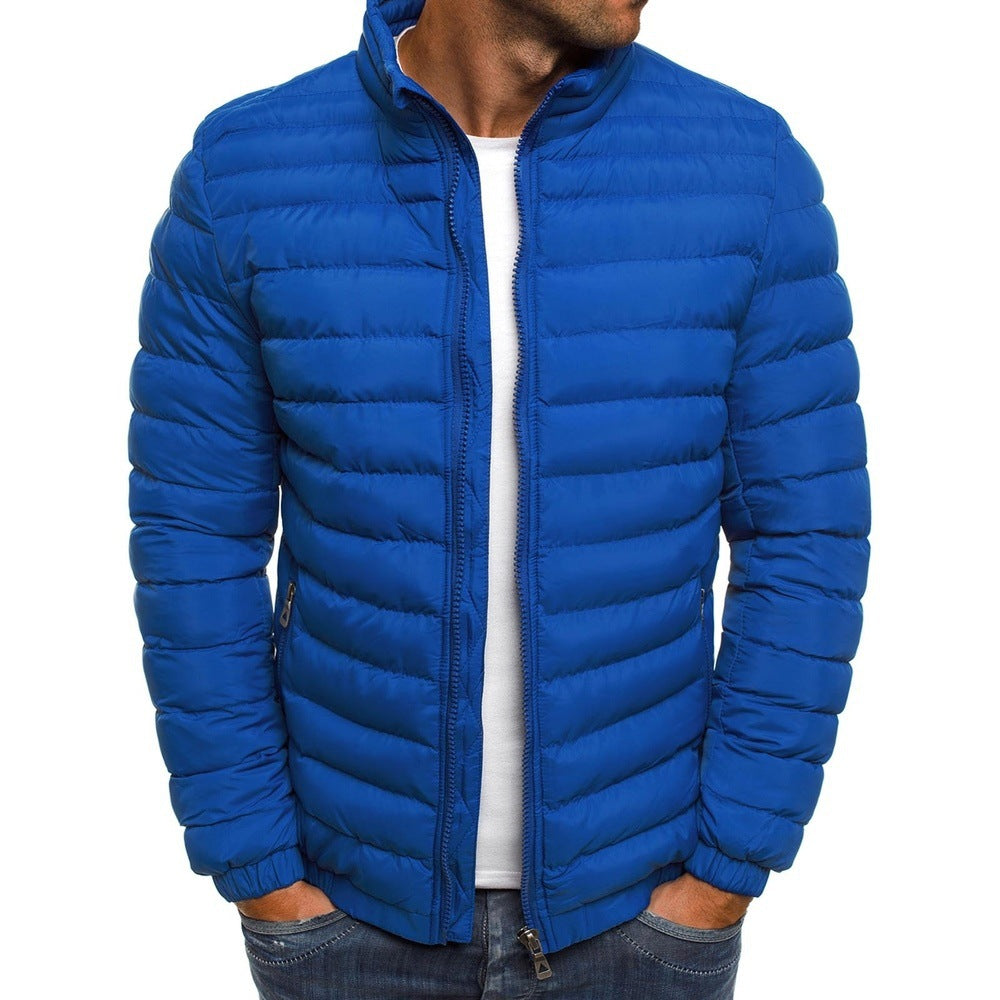 Men Jacket Zipper Solid Color Long Sleeves Coldproof Coat