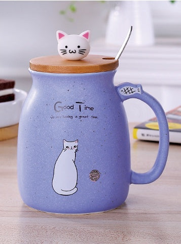 Cat Mug 450ml – Comes With Lid + Spoon