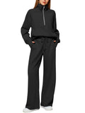Half Zip Long Sleeve Sweatshirt And Wide Leg Pants