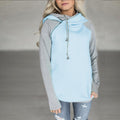 Oblique Zipper Double Hood Stitching Hoodie Sweatshirt Plaid Coat