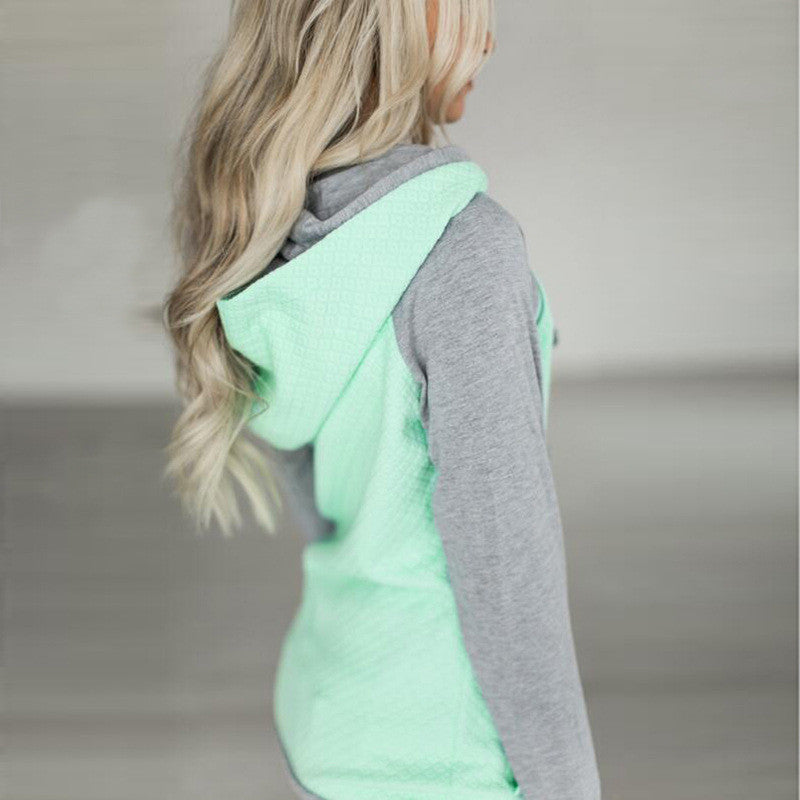 Oblique Zipper Double Hood Stitching Hoodie Sweatshirt Plaid Coat