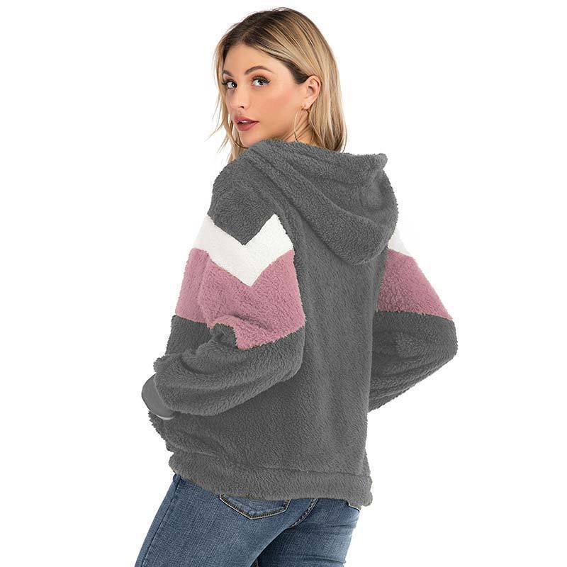 Women’s Teddy Fleece Jacket | Faux Fur Colour Block Hooded Coat