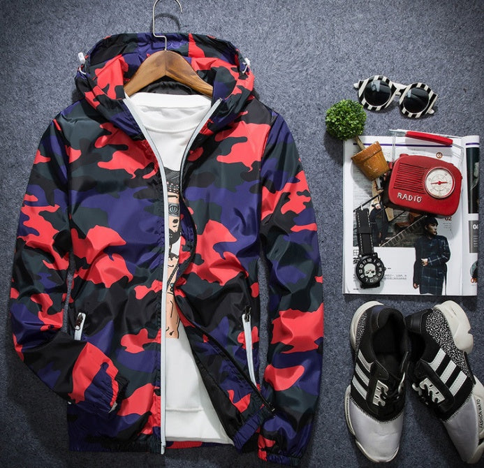 Men’s Camo Hooded Jacket – Lightweight Zip-Up Windbreaker (Spring/Autumn)