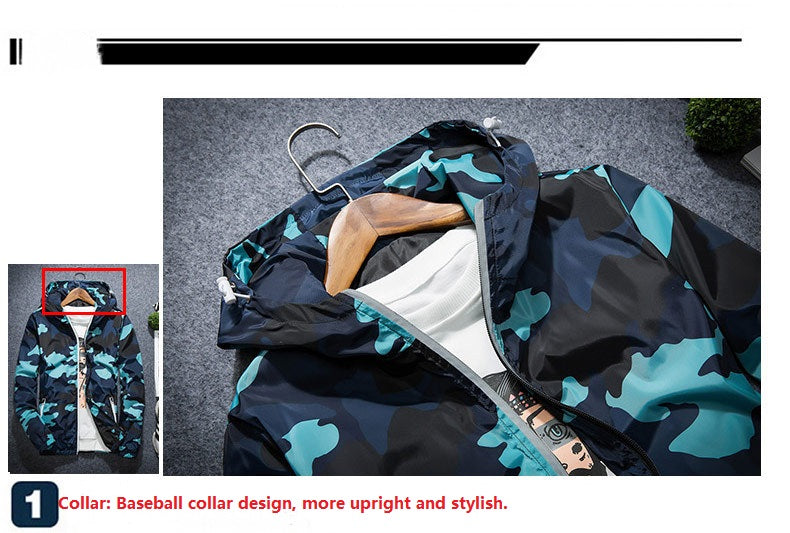 Men’s Camo Hooded Jacket – Lightweight Zip-Up Windbreaker (Spring/Autumn)