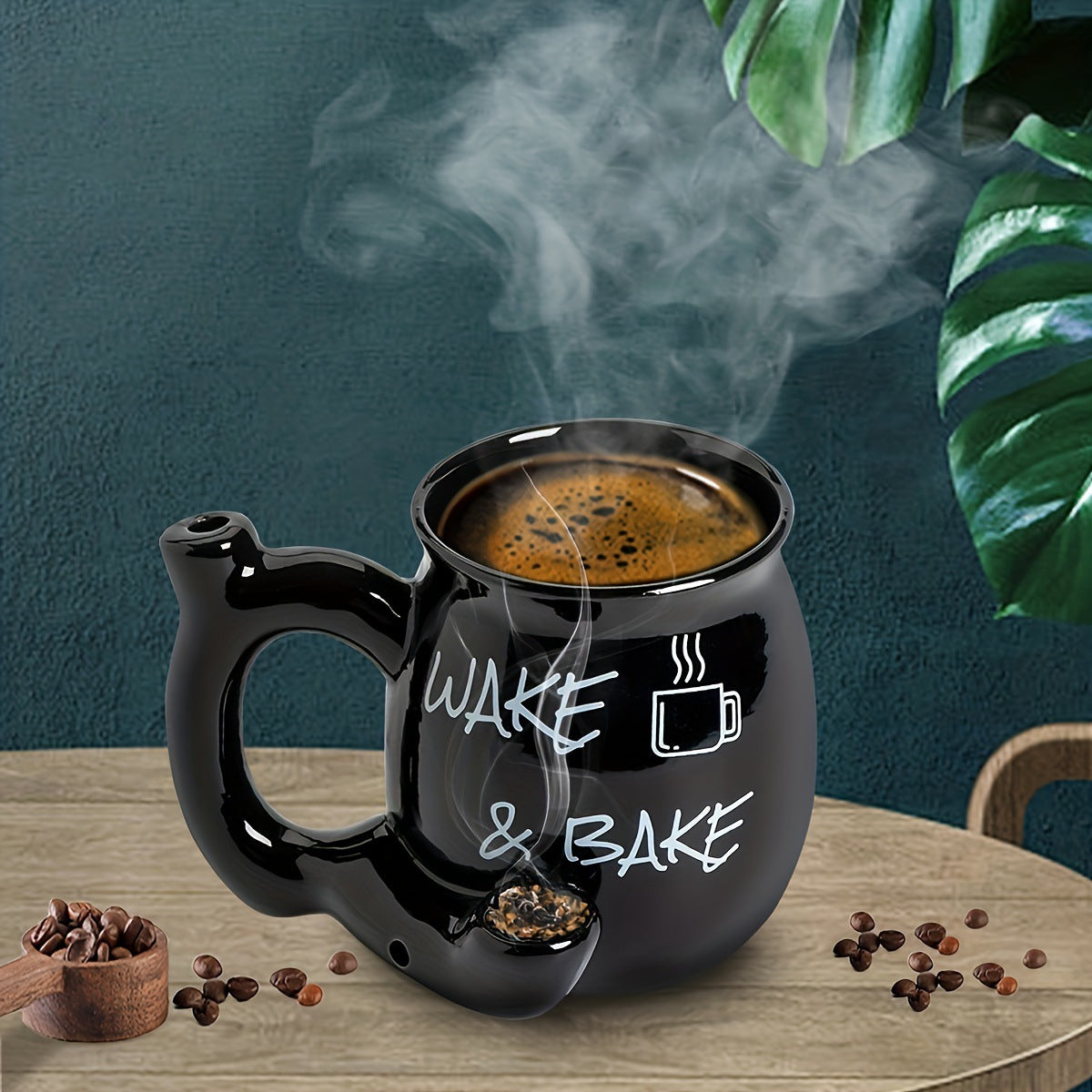 Wake & Bake Mug | Funny Pipe Handle Novelty Coffee Cup