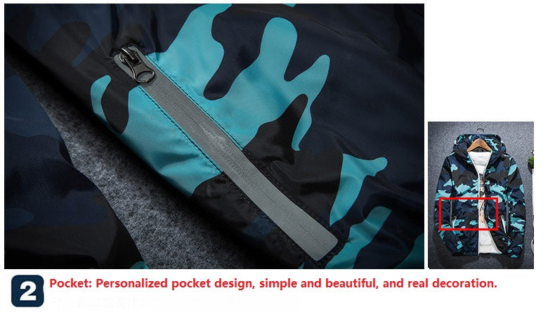 Men’s Camo Hooded Jacket – Lightweight Zip-Up Windbreaker (Spring/Autumn)