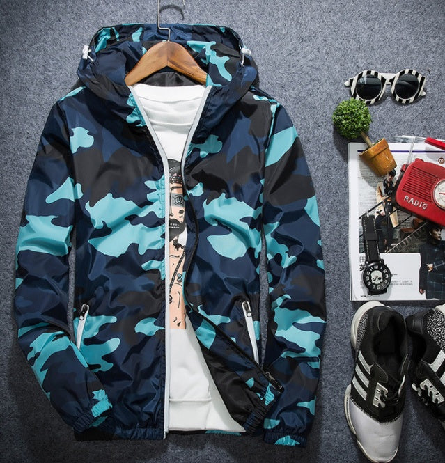 Men’s Camo Hooded Jacket – Lightweight Zip-Up Windbreaker (Spring/Autumn)