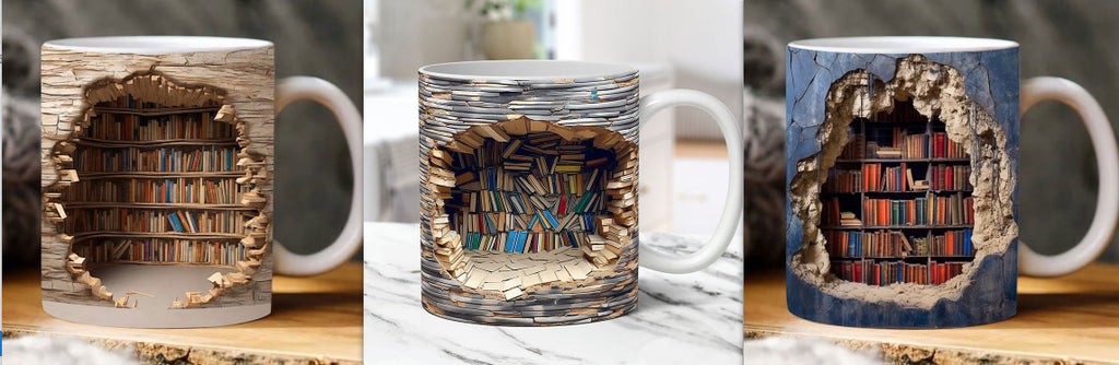 3D Book Shelf Ceramic Mugs
