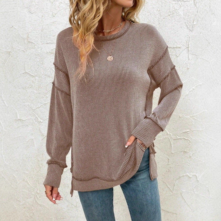 Split-front Long-sleeve Loose-fitting Sweatshirt Hoodie