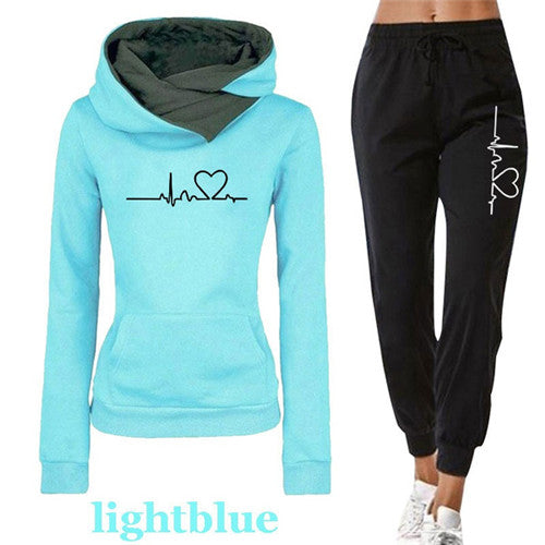 Women’s Heartbeat Hoodie Tracksuit Set 💖 | Autumn Pullover & Black Joggers