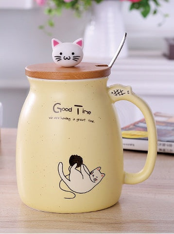 Cat Mug 450ml – Comes With Lid + Spoon