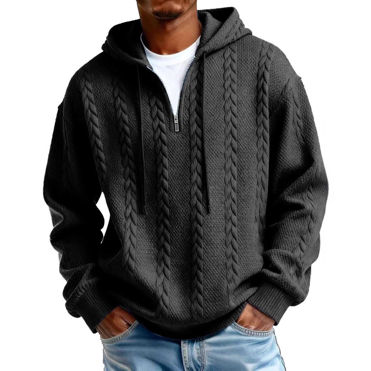 Mens Half Zip Hooded Sweatshirt | Casual Autumn Hoodie