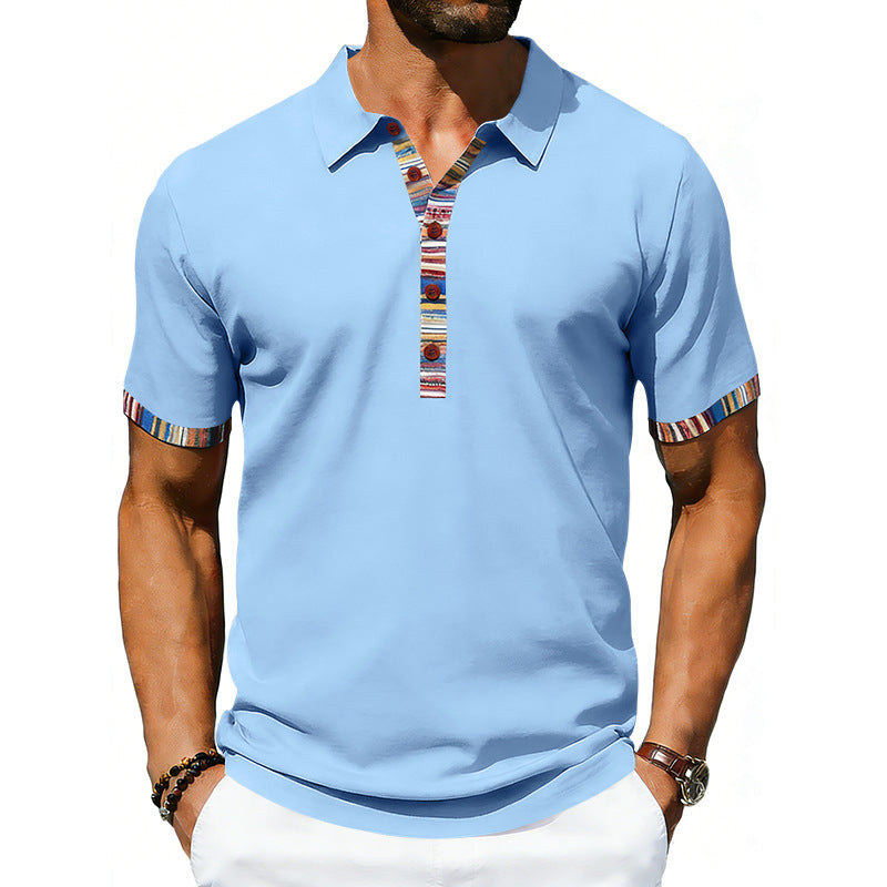 Men's Casual Lapel Contrast-color Polo Shirt Short-sleeve Polo Tee