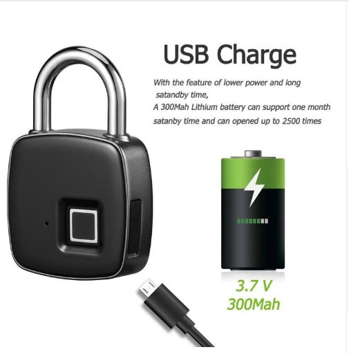 Smart Fingerprint Padlock | IP66 Waterproof | USB Rechargeable