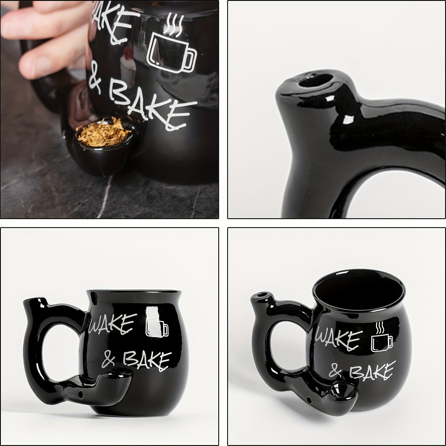 Wake & Bake Mug | Funny Pipe Handle Novelty Coffee Cup