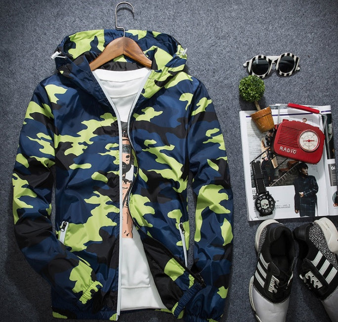 Men’s Camo Hooded Jacket – Lightweight Zip-Up Windbreaker (Spring/Autumn)
