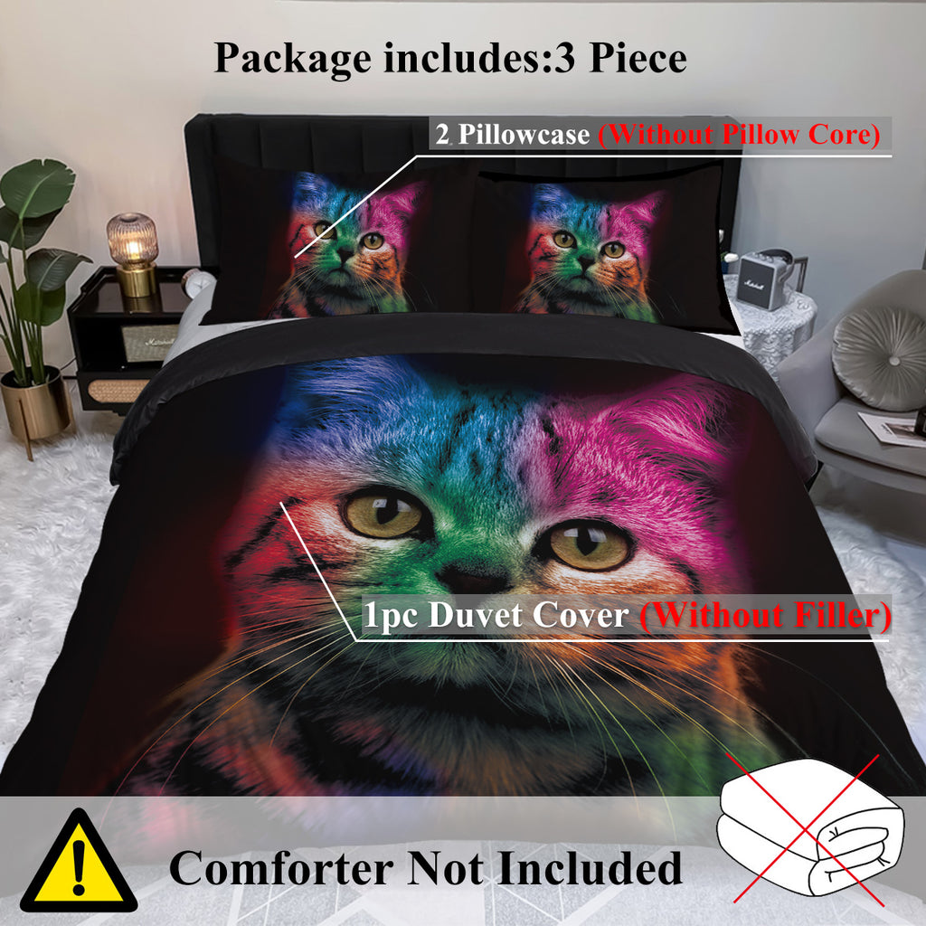 Colourful Cat Duvet Cover Set (3pc) | Soft Microfibre Bedding