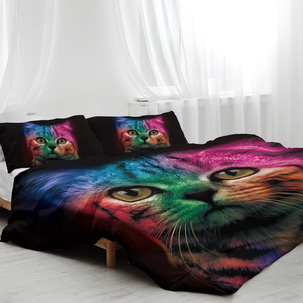 Colourful Cat Duvet Cover Set (3pc) | Soft Microfibre Bedding