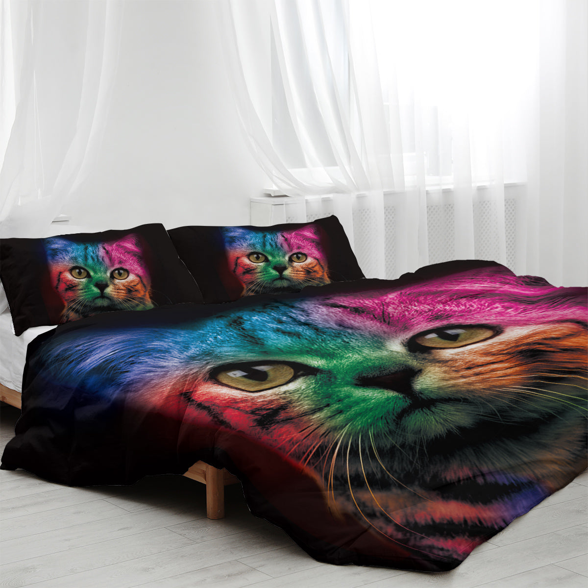 Colourful Cat Duvet Cover Set (3pc) | Soft Microfibre Bedding