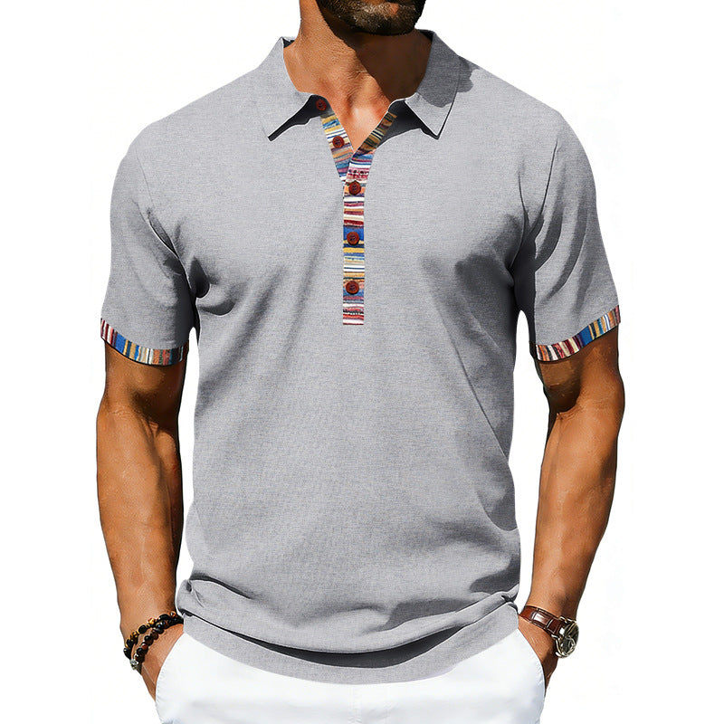 Men's Casual Lapel Contrast-color Polo Shirt Short-sleeve Polo Tee
