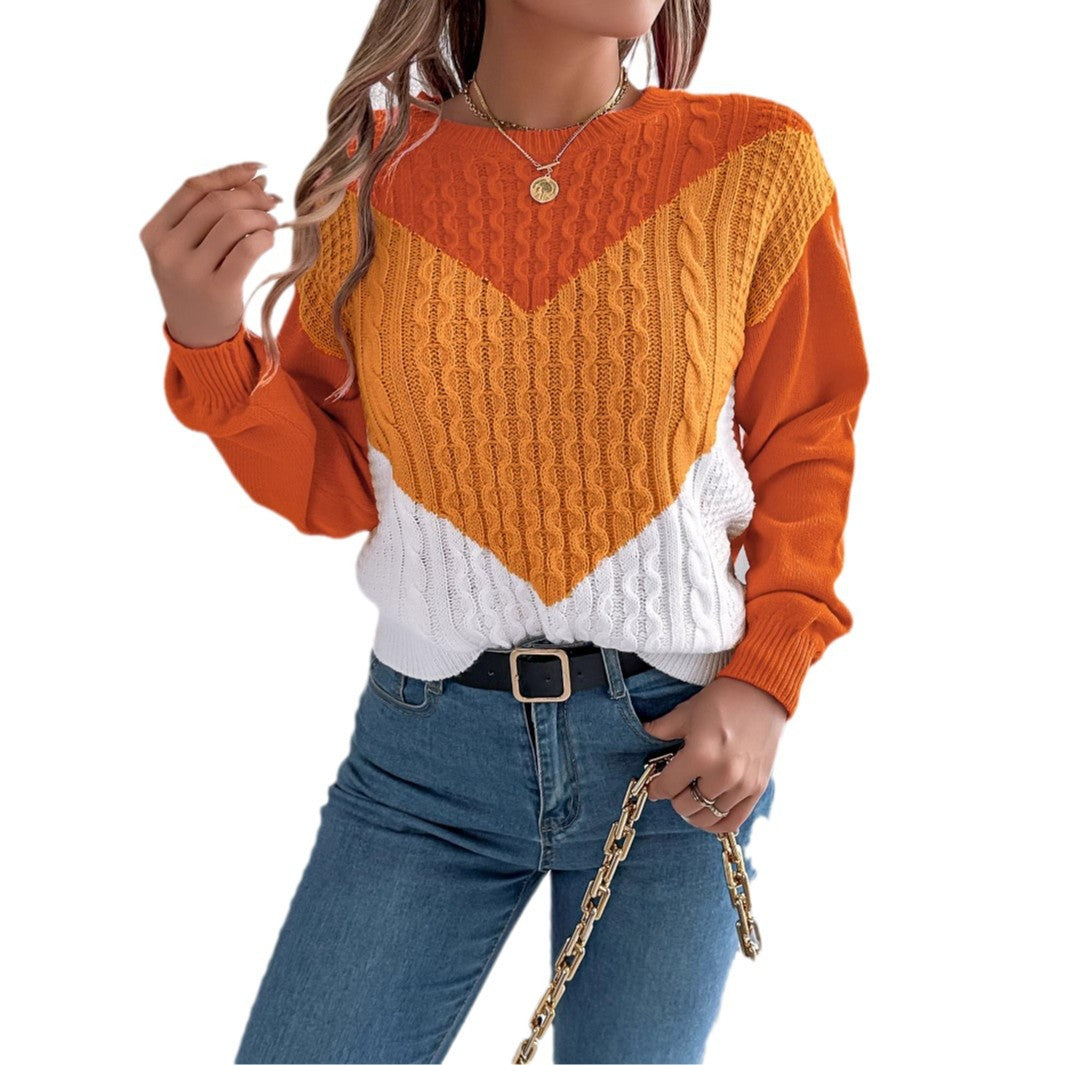 Color Matching Twist Lantern Sleeve Pullover Sweaters