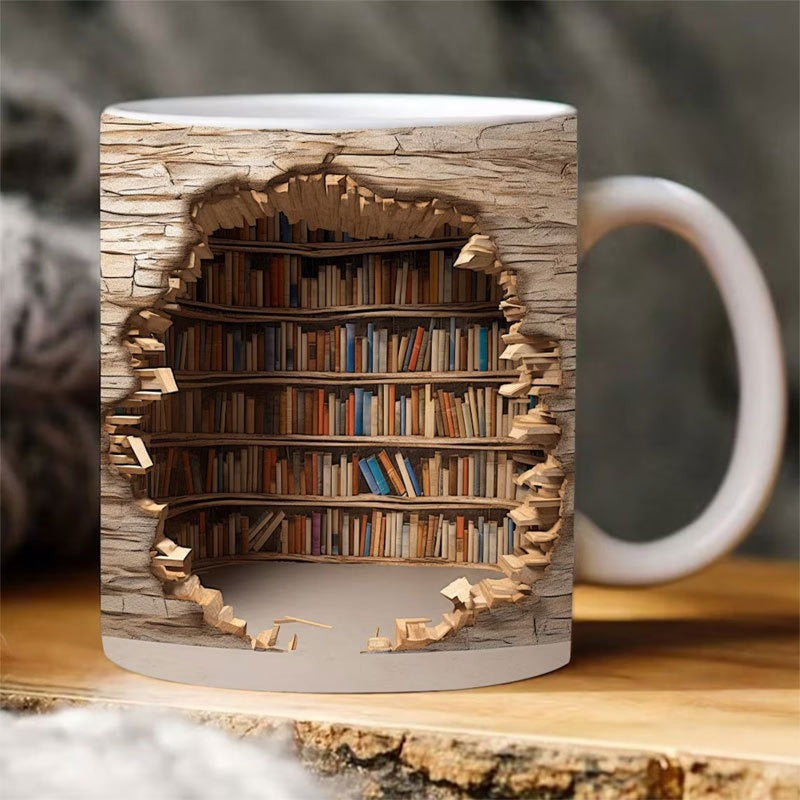 3D Book Shelf Ceramic Mugs