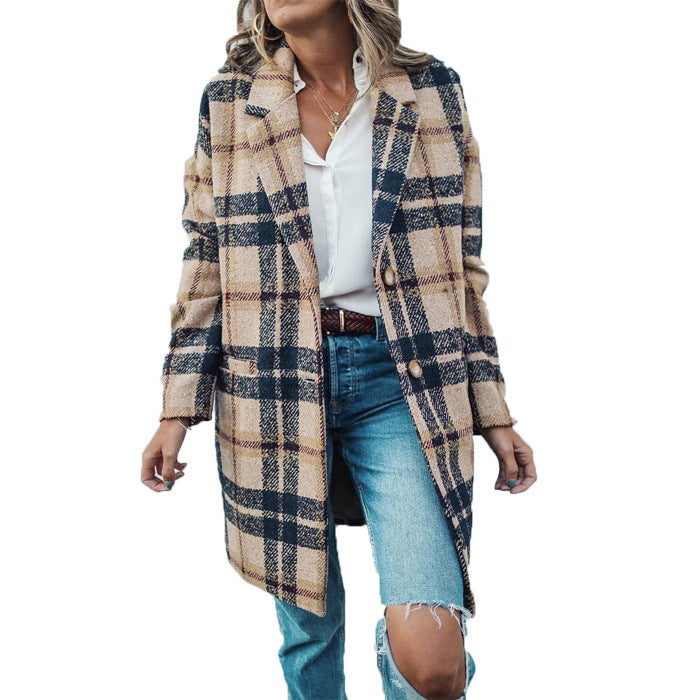 Women's plaid woolen coat