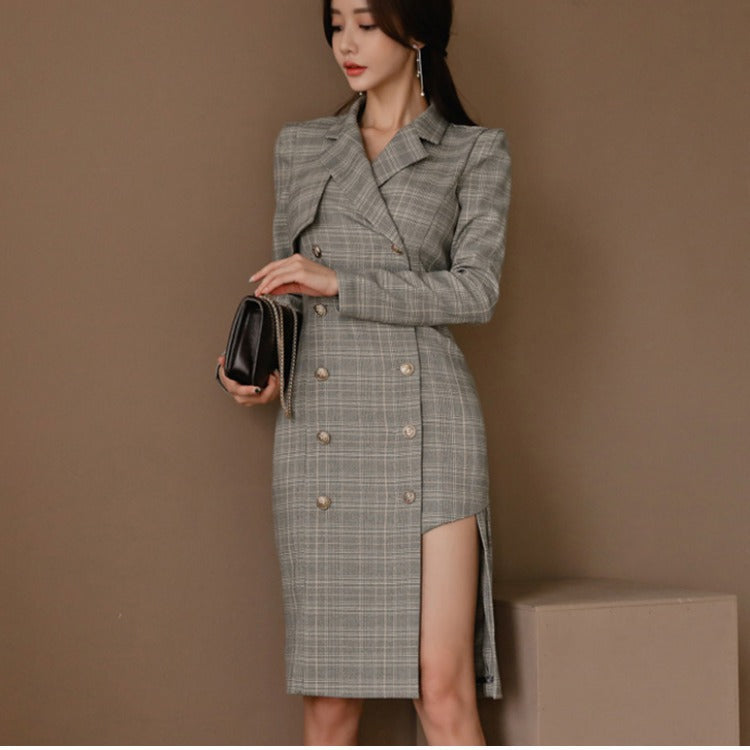 Women's Office Fashion Plaid Blazer Dress
