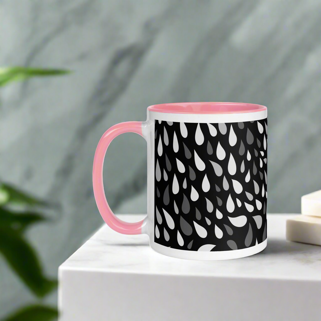 Pink Handle Raindrop Pattern Mug (Colour Inside)