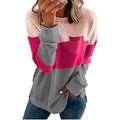 Womens Patchwork Collar Cross-Neck Long-Sleeve Casual Sweatshirt