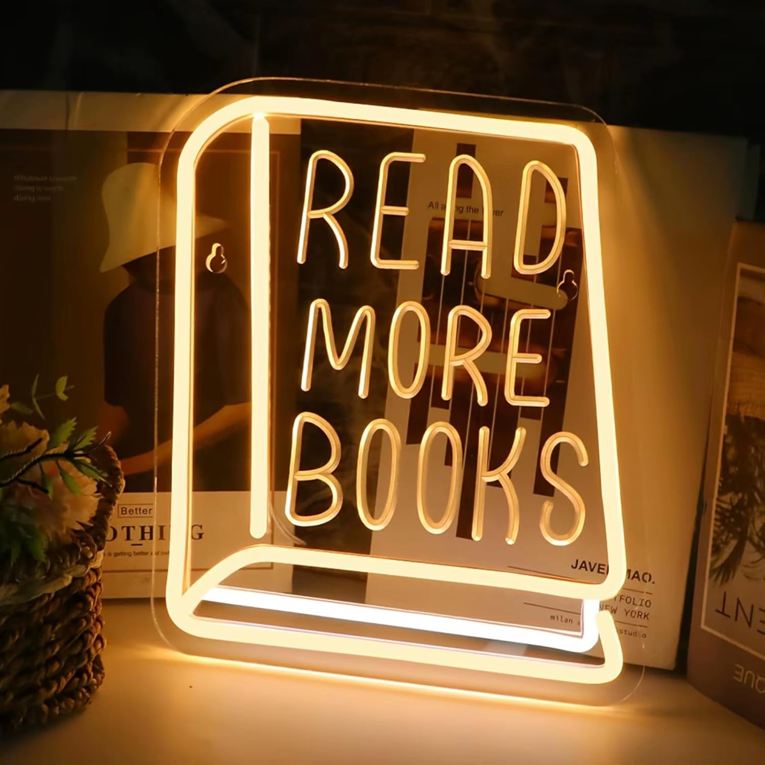 Read More Books Neon Sign Book LED Sign for Study Room Classroom Library Wall Decor Encourage People to Love Reading