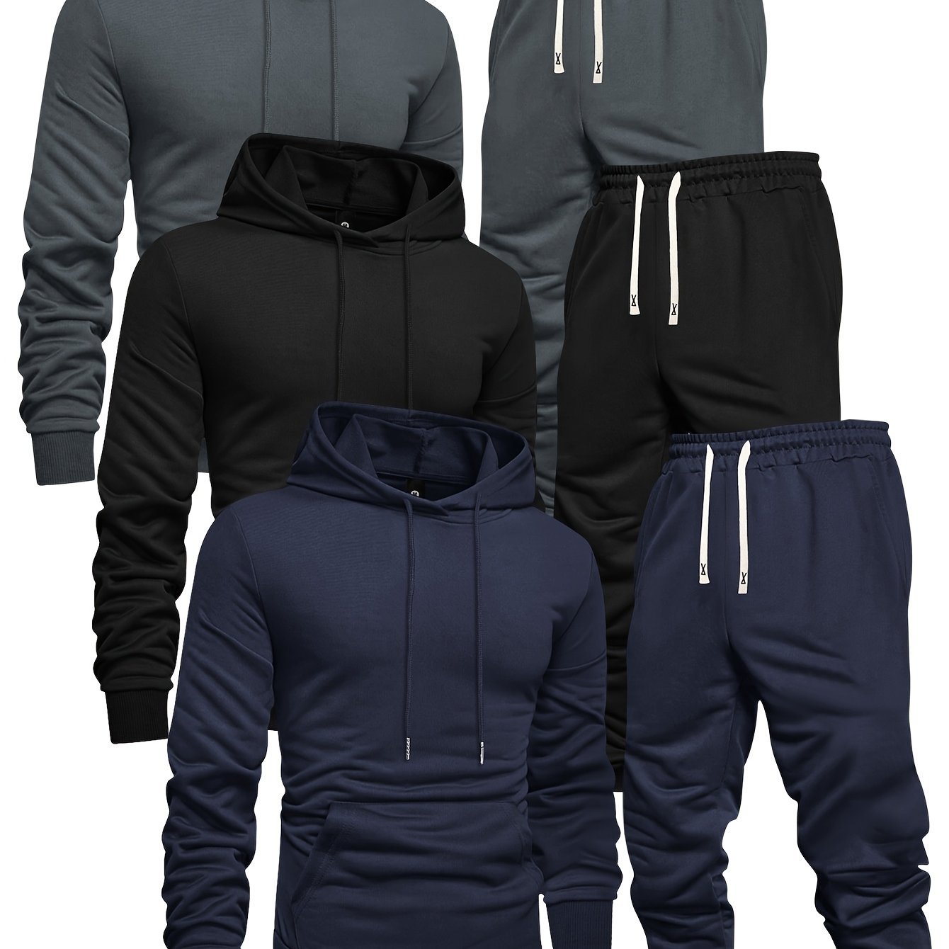🔥 3 Sets Men’s Casual Sports Hoodies & Pants Tracksuit Bundle