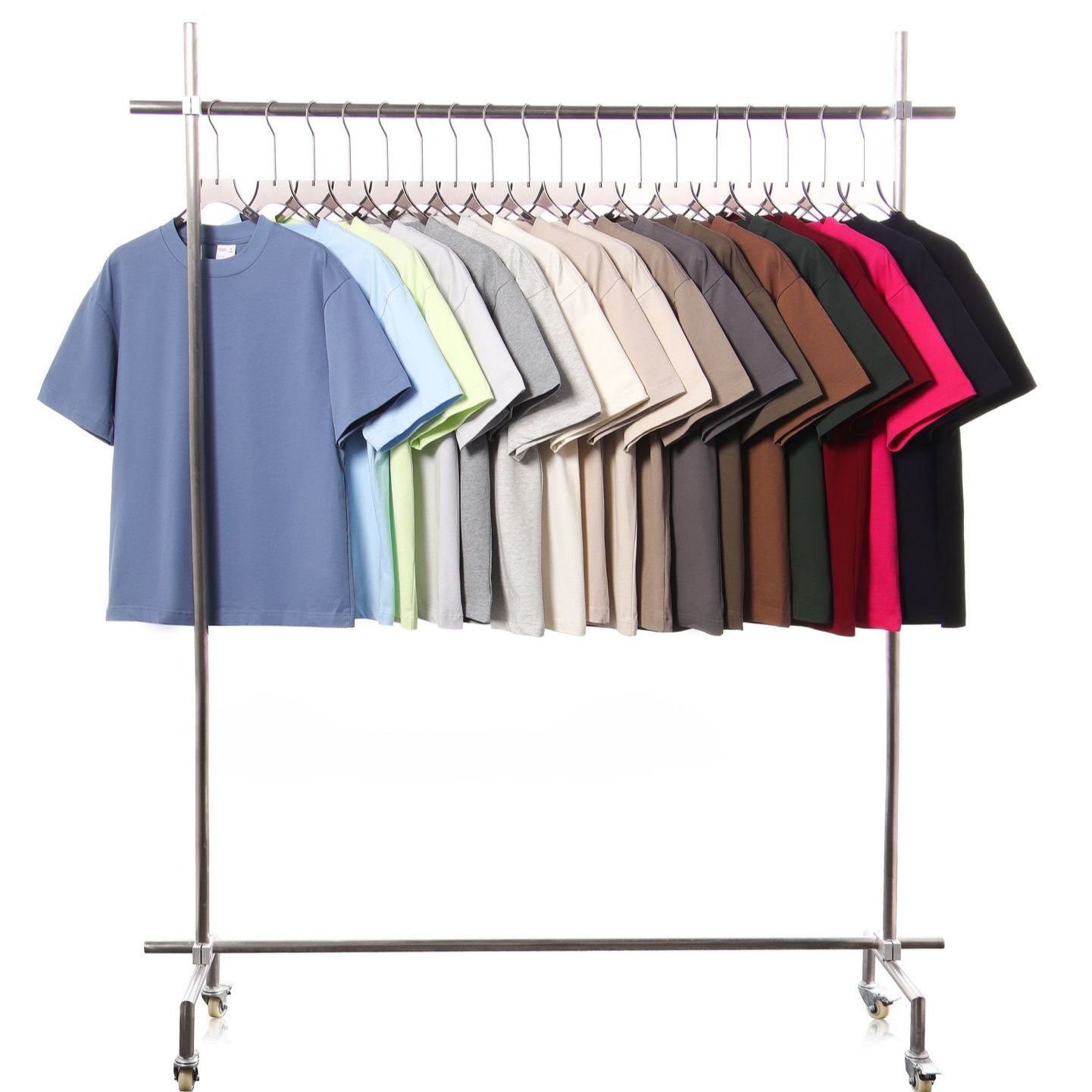 Mens Pure Cotton Solid-Color Drop Shoulder Crew Neck Shirt With Double Yarn